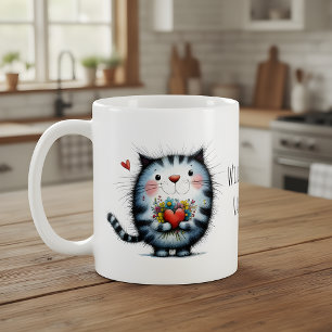 Caneca De Café Gato com Coração, Flores Você Será Meu Namorado?