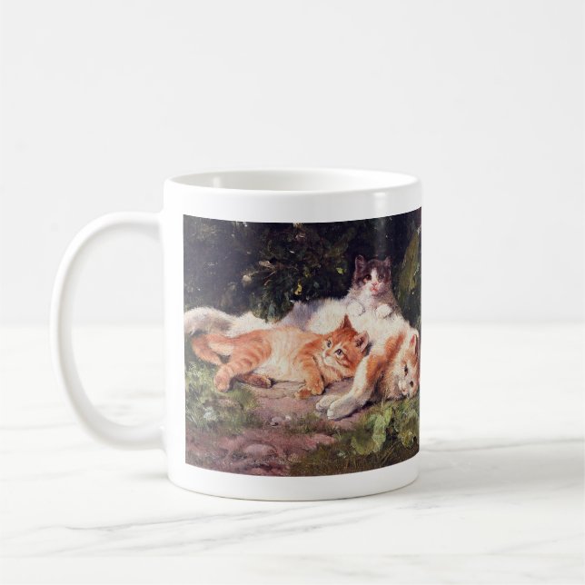 Caneca De Café Gato com Gatinhos de Arte Bela (Esquerda)