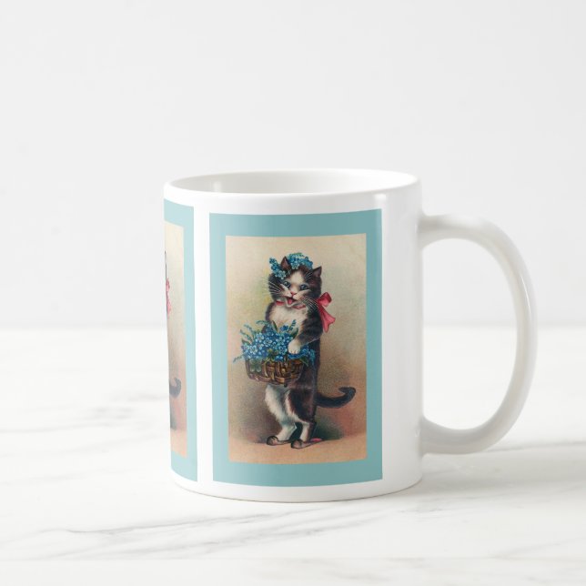 Caneca De Café "Gato com miosótis 2" vintage (Direita)
