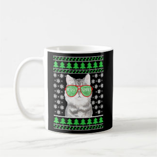 Caneca De Café Gato com óculos escuros Suéter de Natal Feio Engra