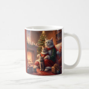 Caneca De Café Gato com traje de Papai Noel Família de Gatos de N