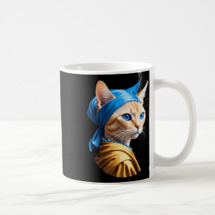 Caneca De Café Gato Com Uma Pérola Pendente Em Estilo De Retrato