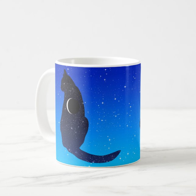 Caneca De Café Gato Cósmico num Fundo do Céu Estrelado (Frente Esquerda)