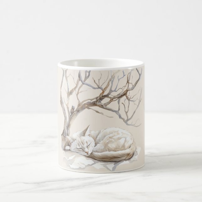 Caneca De Café Gato Creme Debaixo dos Galhos da Árvore (Centro)