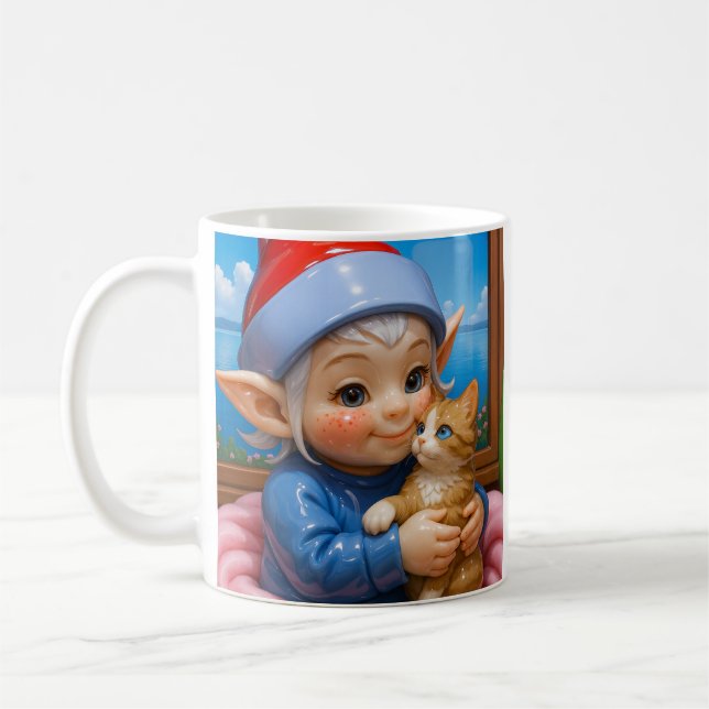 Caneca De Café Gato Cuddle Elf  (Esquerda)