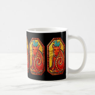 Caneca De Café Gato curioso da arte popular com pássaro azul