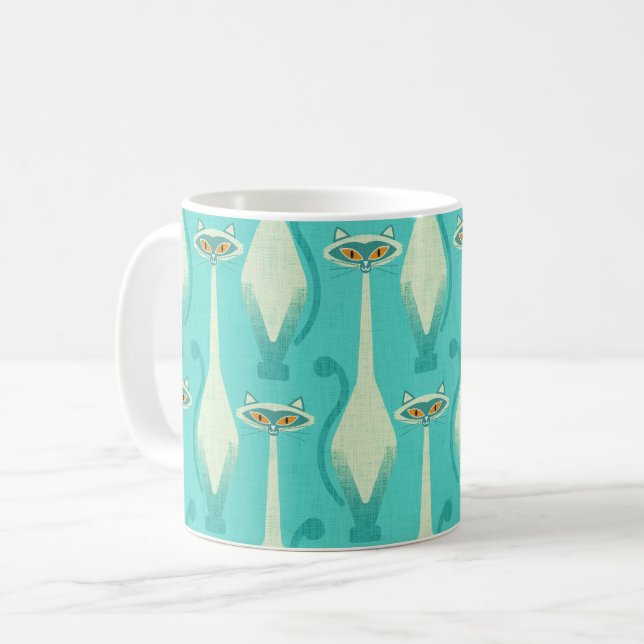 Caneca De Café Gato curioso siamês - turquesa e laranja (Frente Esquerda)