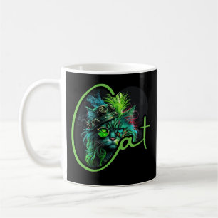 Caneca De Café Gato Cyber Steampunk - Lover Gato Futurístico Neon