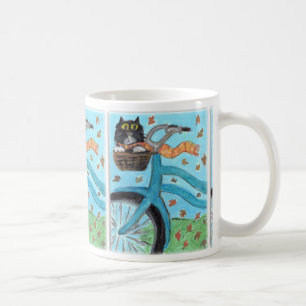 Caneca De Café Gato da arte popular na cesta da bicicleta