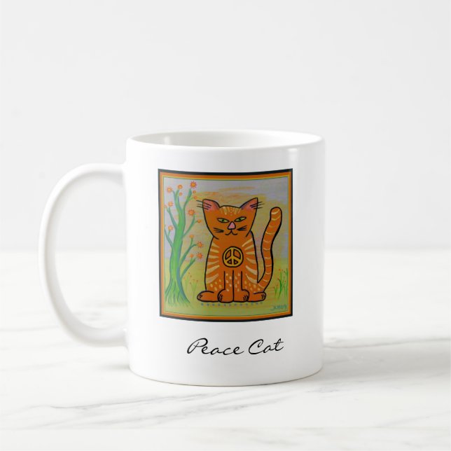 Caneca De Café Gato da paz com flores (Esquerda)