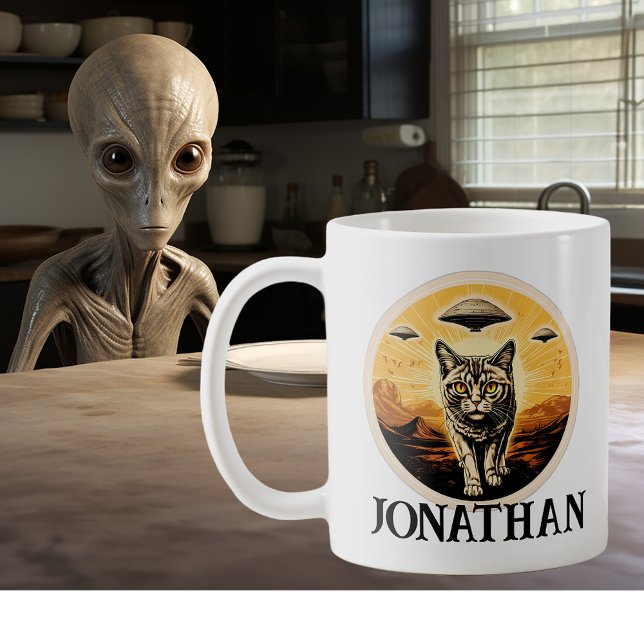 Caneca De Café Gato de Alienígena de OVNI Personalizado (Criador carregado)