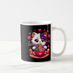 Caneca De Café Gato de Anime Comendo Macarrão Ramen Com Corações 