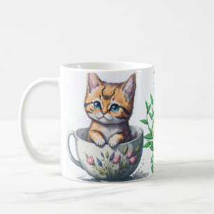 Caneca De Café Gato de Aquarela ou Gatinho em um Teacup