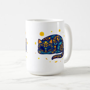 Caneca De Café Gato de Arte Popular em Azul