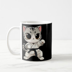 Caneca De Café Gato de Artes Marciais Kawaii Karate Faixa Preta E