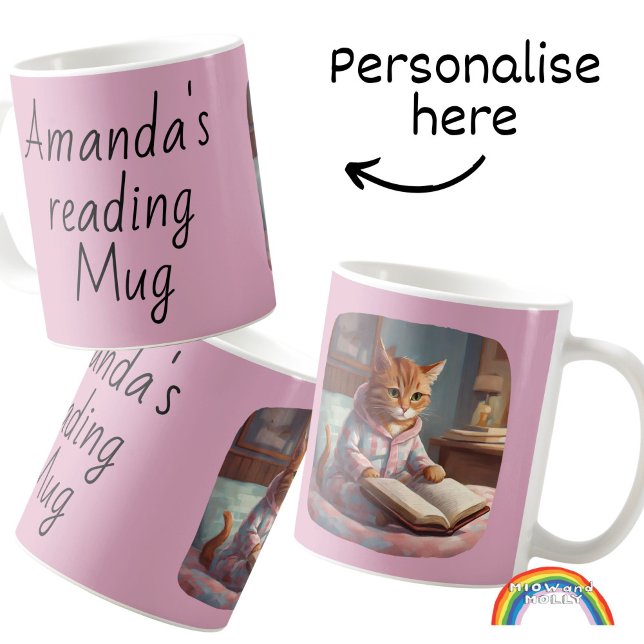 Caneca De Café Gato-de-bico-amante de livros (Criador carregado)