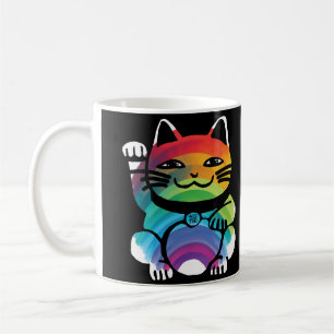 Caneca De Café Gato de Boa Sorte Japonês com Arco-Íris
