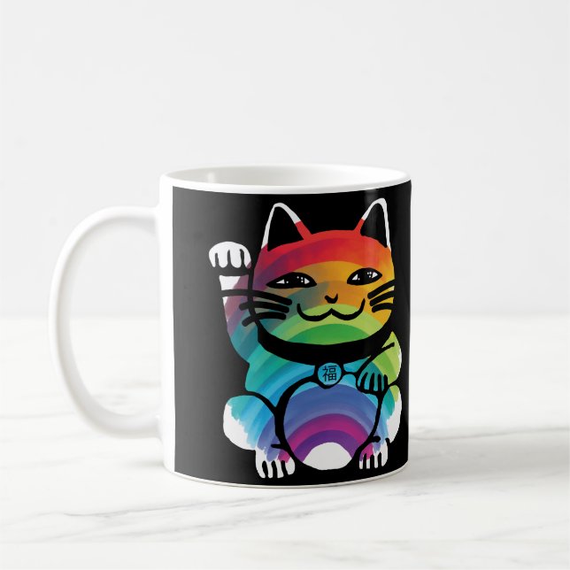 Caneca De Café Gato de Boa Sorte Japonês com Arco-Íris (Esquerda)