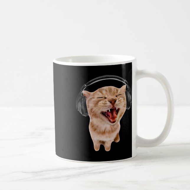 Caneca De Café Gato de bobo com Fones de ouvido (Direita)