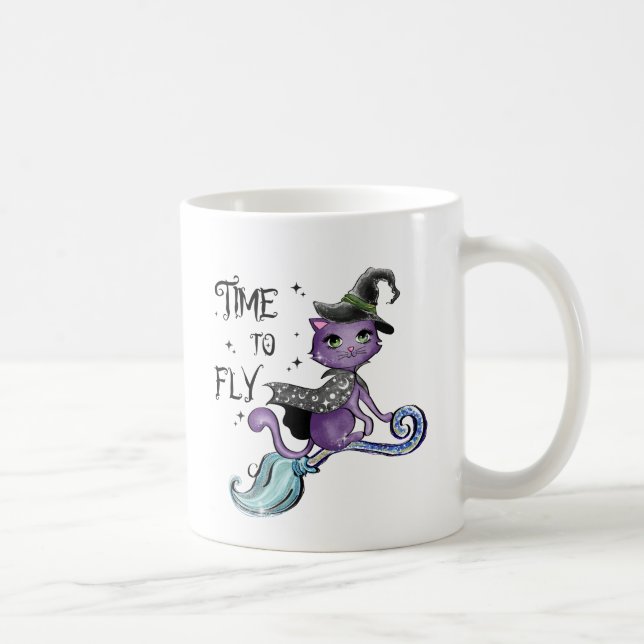 Caneca De Café Gato de Bruxa Voadora Bonita | Hora De Voar (Direita)