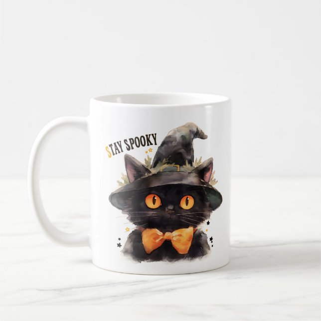 Caneca De Café Gato de Bruxas Escuras com Arco Tie Halloween (Esquerda)