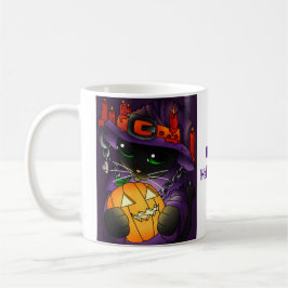 Caneca De Café Gato de Bruxas Negras de Abóbora Halloween