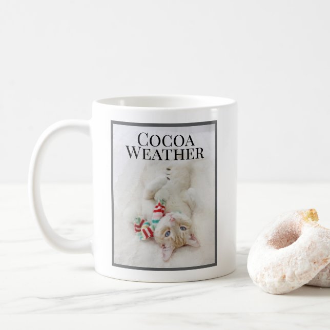 Caneca De Café Gato De Cacau, Bonito, Neve, Em Scarf (Com Donut)