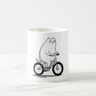 Caneca De Café Gato de Chubby Bonito Andando de Bicicleta