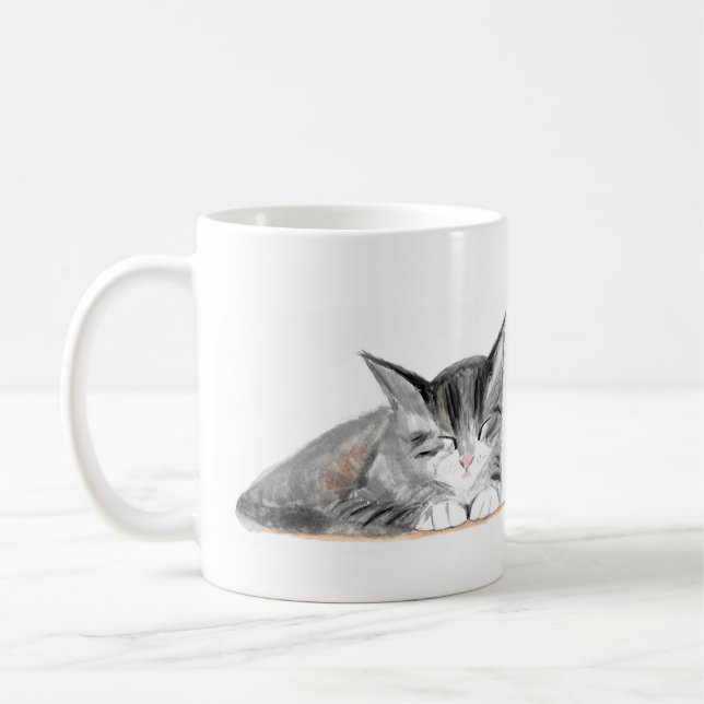 Caneca De Café Gato de cinza Bonito gatinho aquarela (Esquerda)