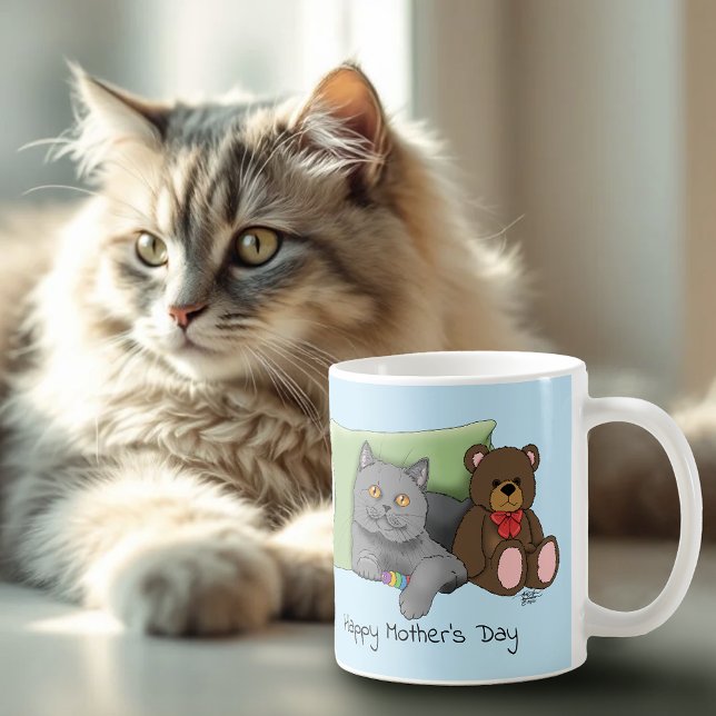 Caneca De Café Gato de Cinza de Dia de as mães Feliz (Criador carregado)