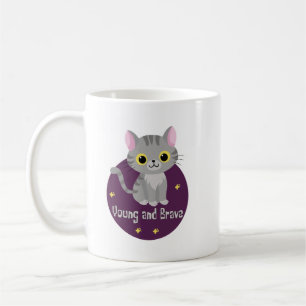 Caneca De Café Gato de cinza doce e corajoso Kawaii sorrindo