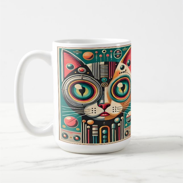Caneca De Café Gato de Circuito Retro Futurista de Meados do Sécu (Esquerda)