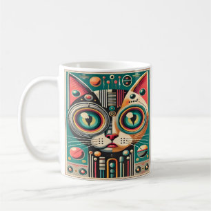 Caneca De Café Gato de Circuito Retro Futurista de Meados do Sécu