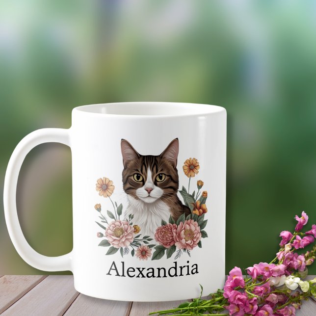 Caneca De Café Gato de Comprimido Doce com Flores (Criador carregado)