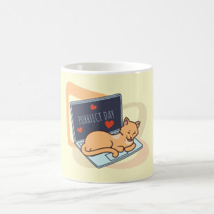 Caneca De Café Gato de computador adormecido bonito