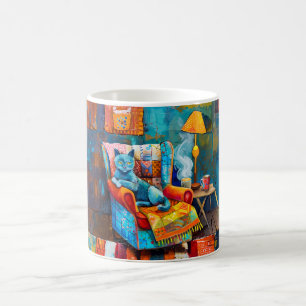 Caneca De Café Gato de Desenho Animado Aconchegante na Poltrona