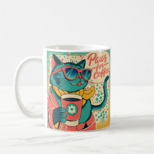 Caneca De Café Gato de desenho animado de estilo retrô vestindo v
