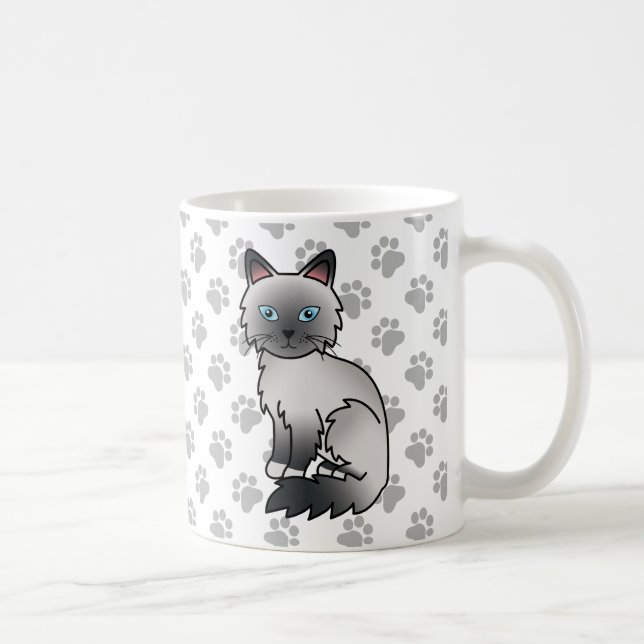 Caneca De Café Gato de desenho animado e patas Blue Point Birman  (Direita)