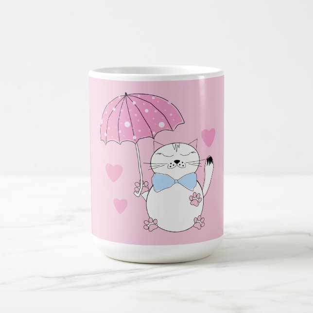 Caneca De Café Gato de desenho animado fofo com guarda-chuva (Centro)