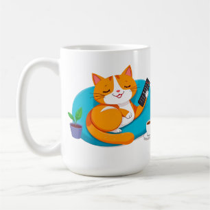 Caneca De Café Gato de Desenho Animado Relaxado Com Controle Remo