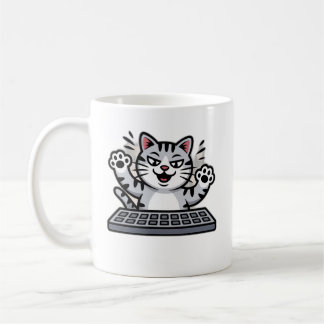 Caneca De Café Gato de Desenho Animado Travesso no Teclado