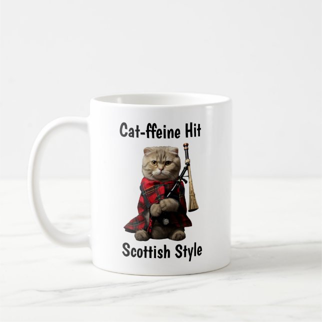 Caneca De Café Gato de dobra escocesa com Bagpipe (Esquerda)
