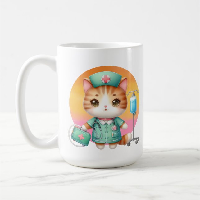 Caneca De Café Gato de Enfermeiro Bonito adiciona monograma (Esquerda)