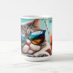 Caneca De Café Gato de Férias de Nome Personalizado