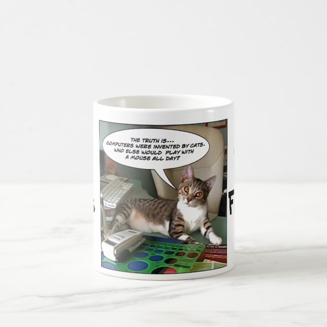Caneca De Café Gato de Funnies peludo "com um rato? " (Centro)