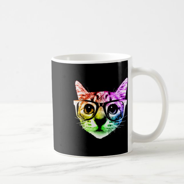 Caneca De Café Gato De Gato Arco-Íris Com Gles (Direita)