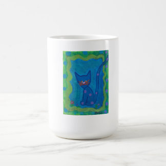 Caneca De Café Gato de Gato Cinto Cercado por Mundo Verde Azul