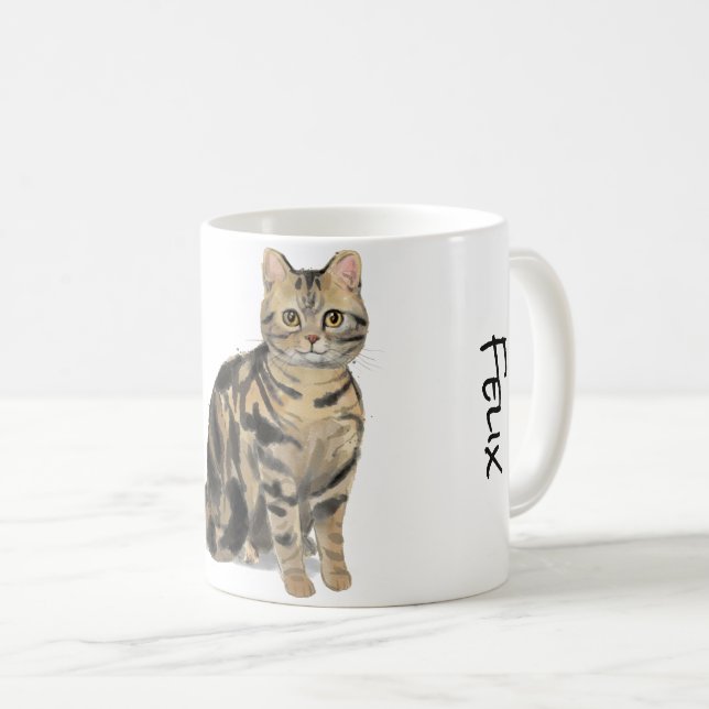 Caneca De Café Gato De Gato Marrom De Cabelo Curto (Frente Esquerda)