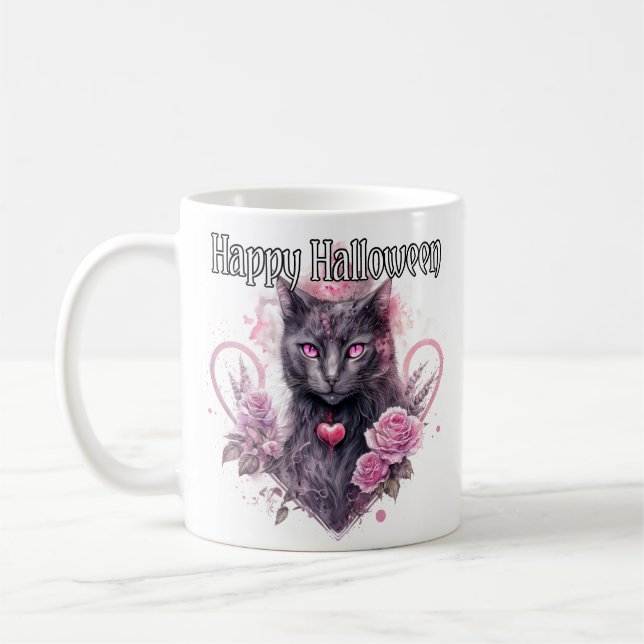 Caneca De Café Gato de Gato Negro | Feliz Dia das Bruxas (Esquerda)