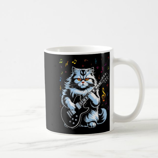 Caneca De Café Gato de Guitarra Engraçado Tocando Rock (Direita)